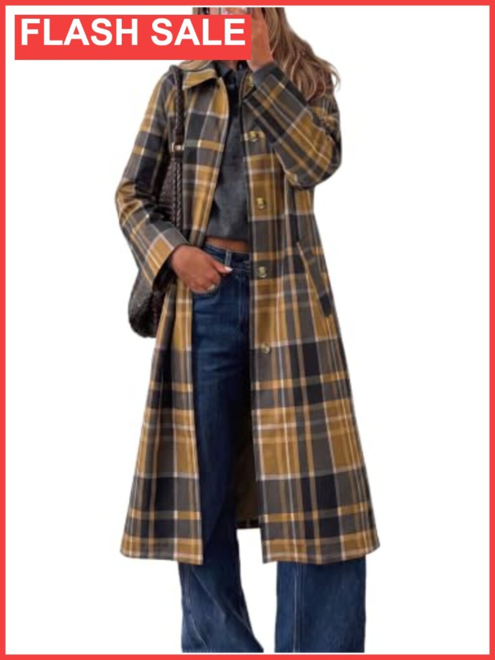 Plaid Trench Coat Women's Long Single Breasted Lapel Fall Jacket